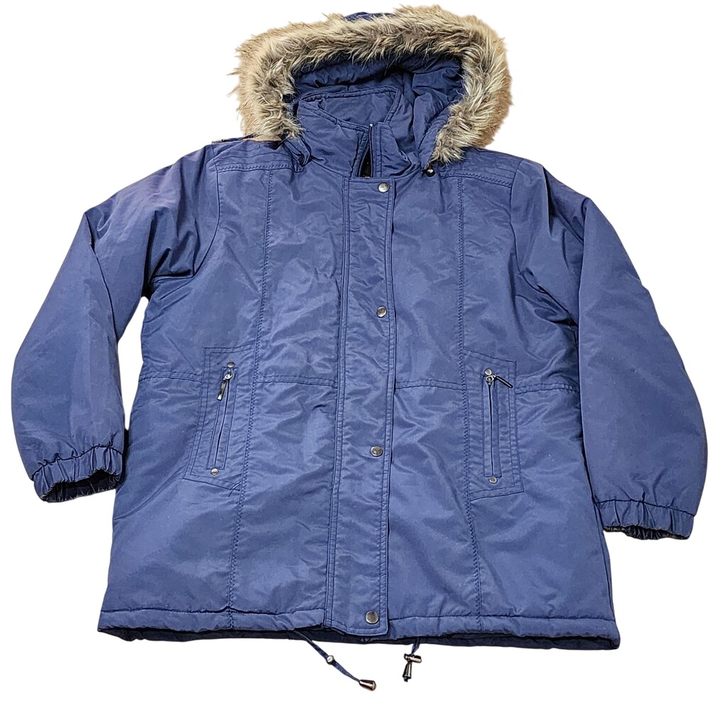 Tally-Ho Coat Mens Medium Blue Hooded Parka Faux Fur Trim Insulated Winter